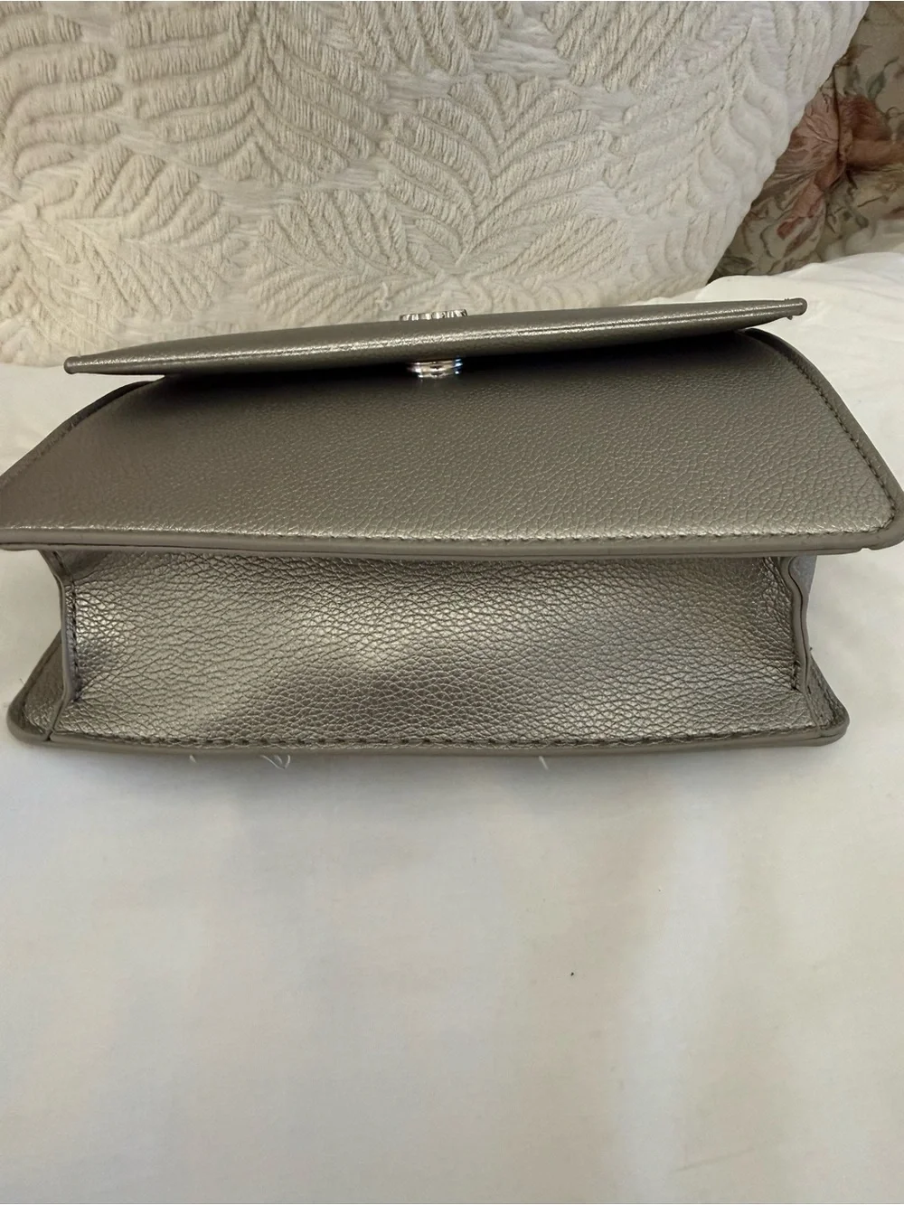Silver Top-Handle Faux Leather Satchel